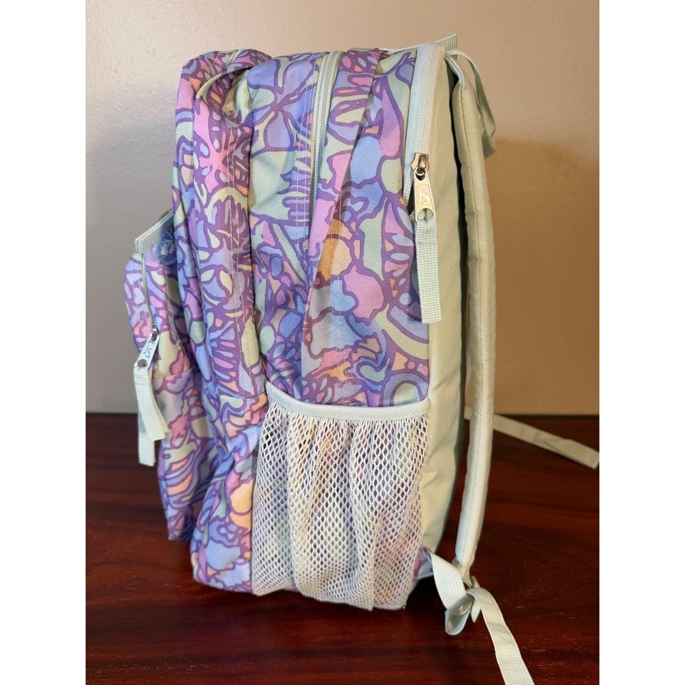 JanSport Big Student Backpack Pastel Abstract Floral Print Purple Pink Yellow